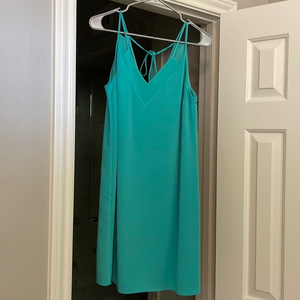 Teal slip dress.